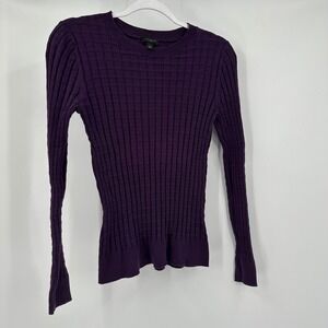 Womens Y2K Ribbed Sweater Size S Purple Fitted Knit Retro Minimalist Vintage